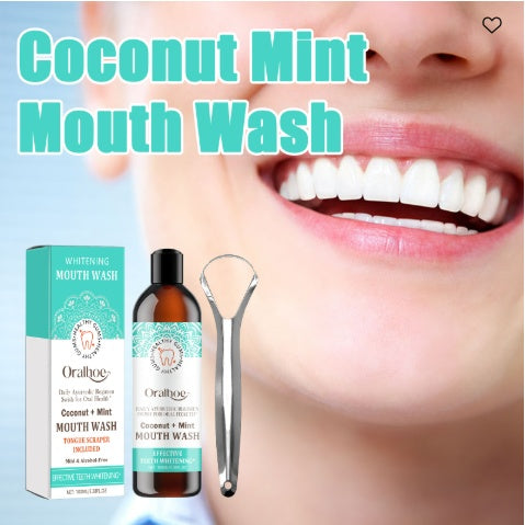 Oralhoe Coconut Mint Mouth Wash, Whitening Teeth Yellow Teeth Stains Tongue Coating Clean Breath Oral Care